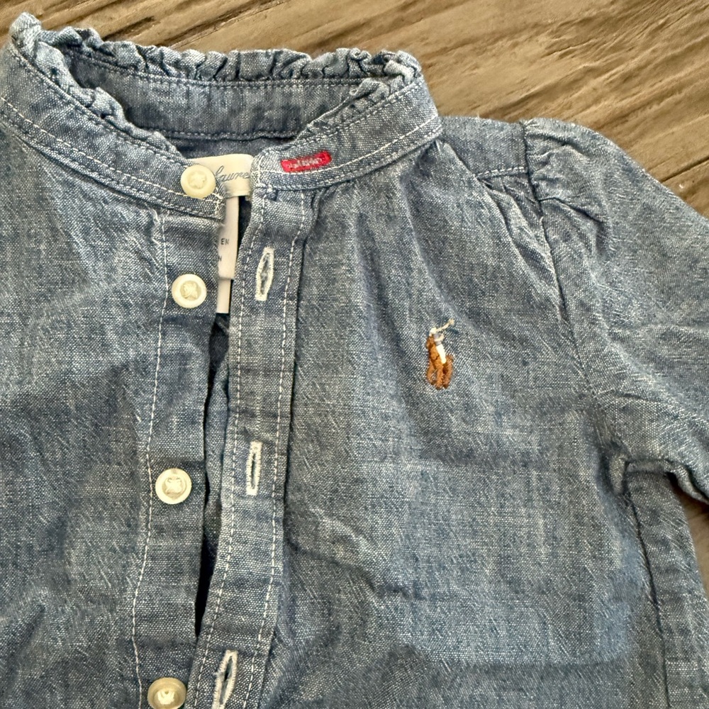 Ralph Lauren Button-Up Shirt Dress with Embroidered Logo Girls 6M